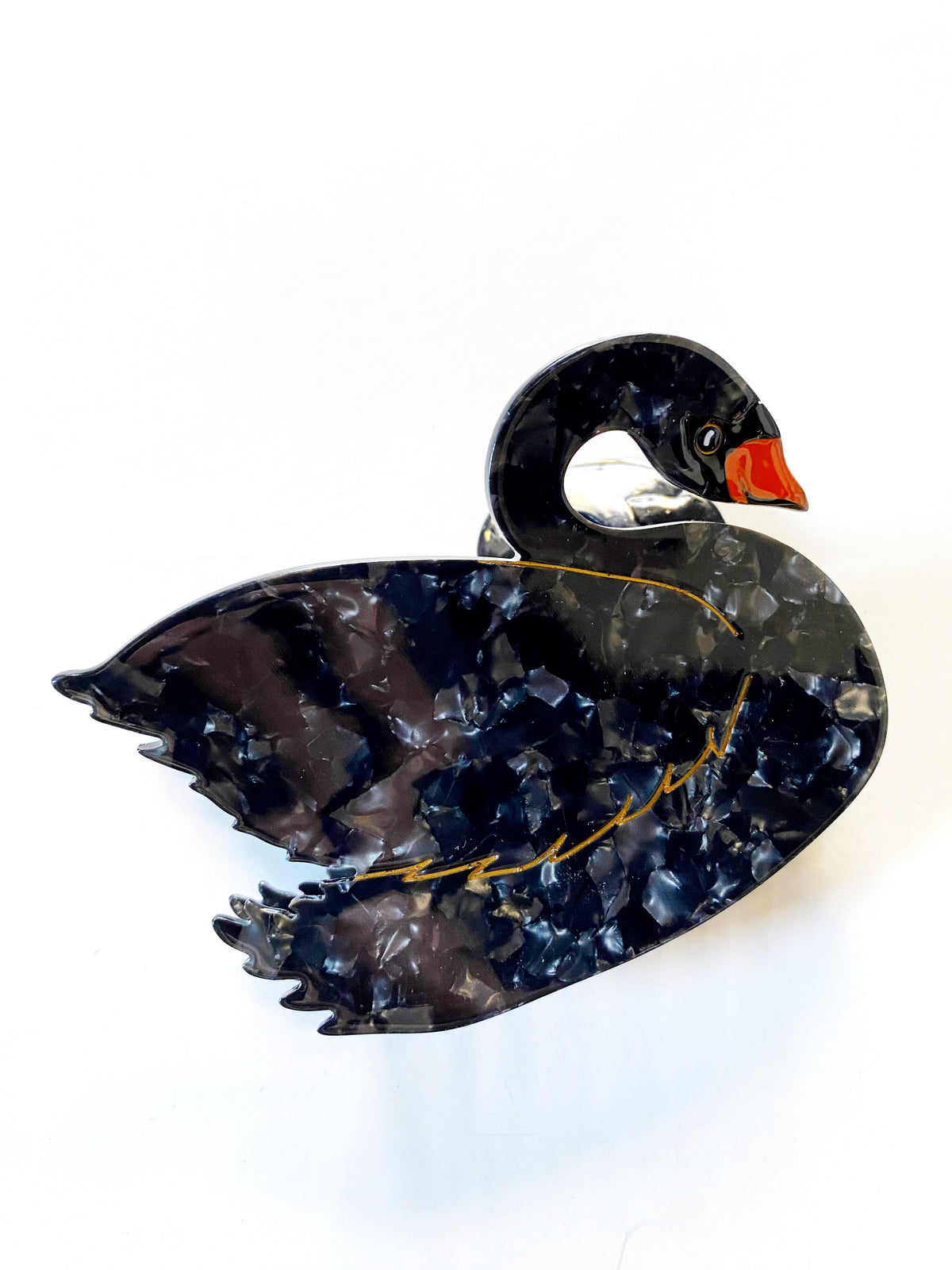 Hand-painted Swan Bird Claw Hair Clip - Black my