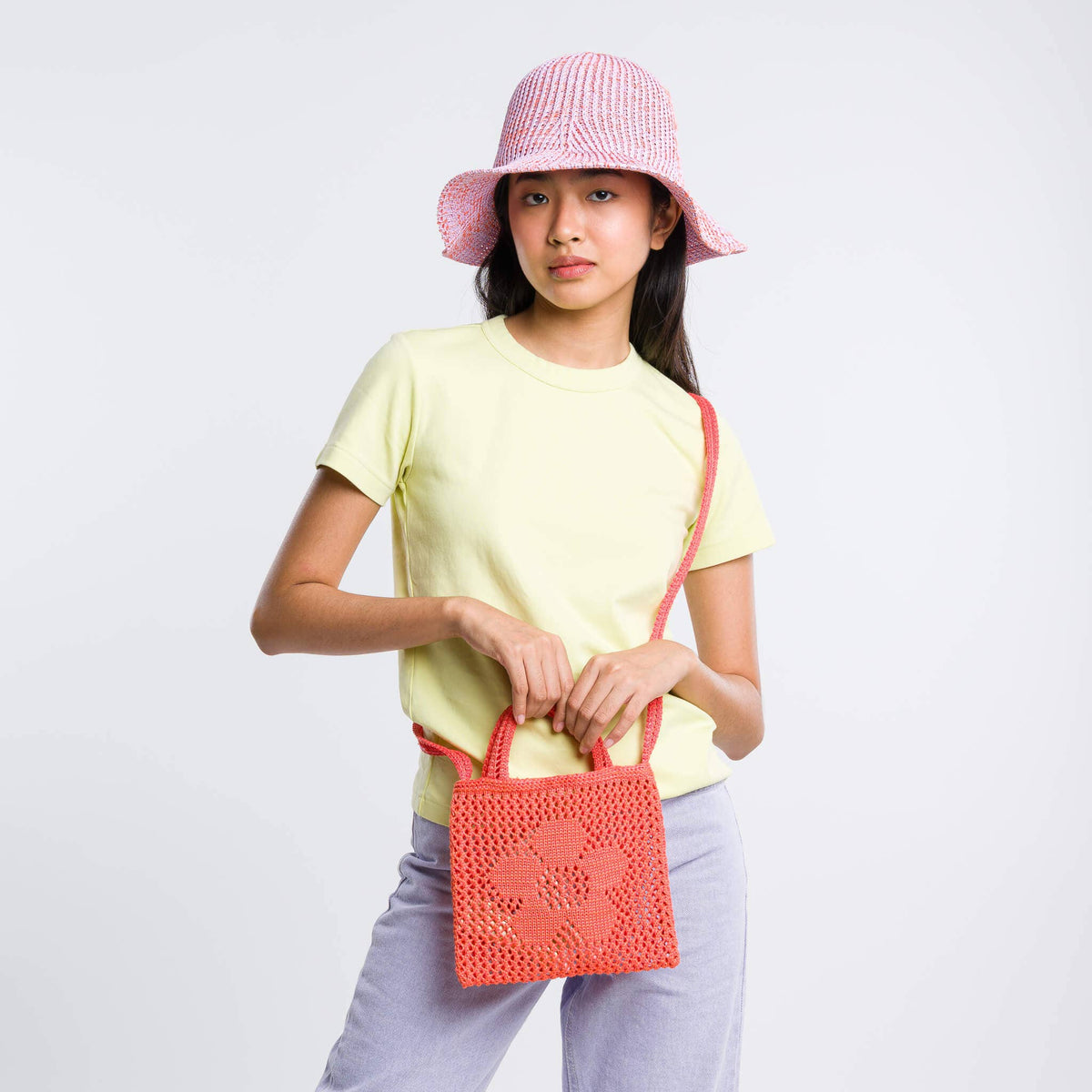 Flower Mini Raffia Tote: Poppy
