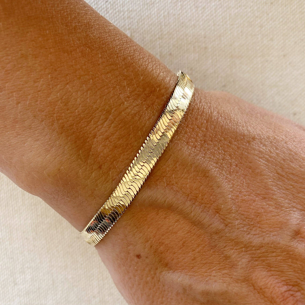 18k Gold Filled 6mm Herringbone Bracelet: 7 inches
