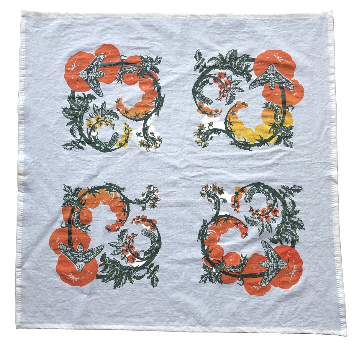 Tomato Bandana Ivory -Cotton Scarf with Caterpillars