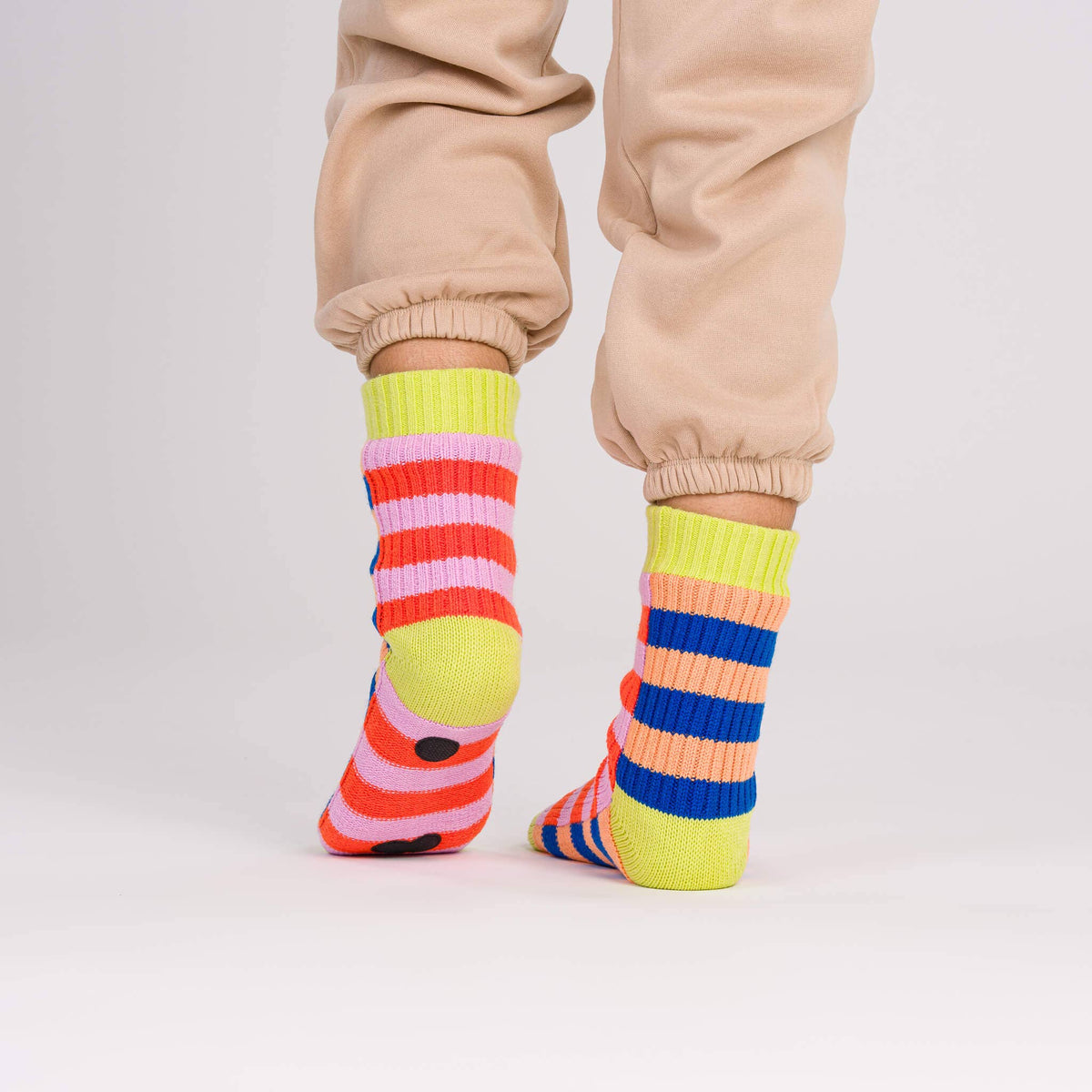 Super Stripe Knit House Socks: Cobalt Flame / L/XL - W 9.5-12.5<br>M 8-11