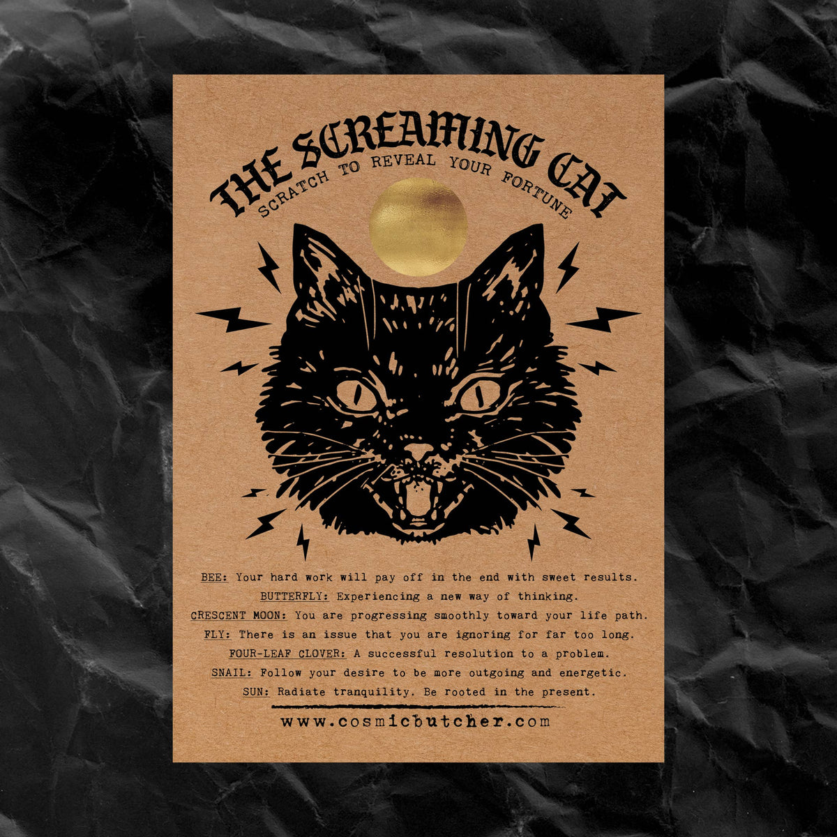 “SCREAMING CAT” Scratch Off Fortune Affirmation Novelty Card: BRIGHTS/NEON