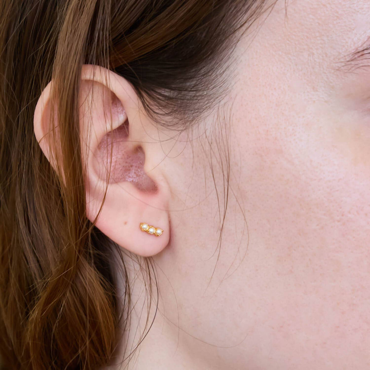 Gold Pearl Bar Vermeil Stud sold SINGLE