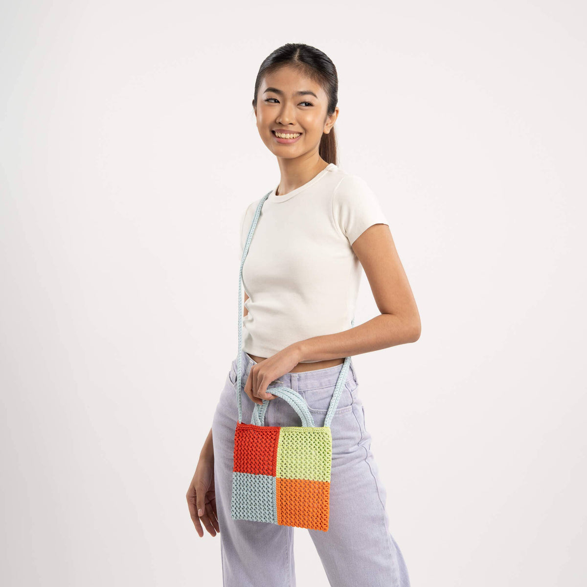 Quattro Raffia Mini Tote: Poppy Stone Blue