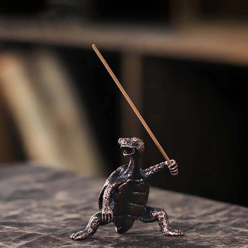 Small Brass Turtle Incense Holder: Red