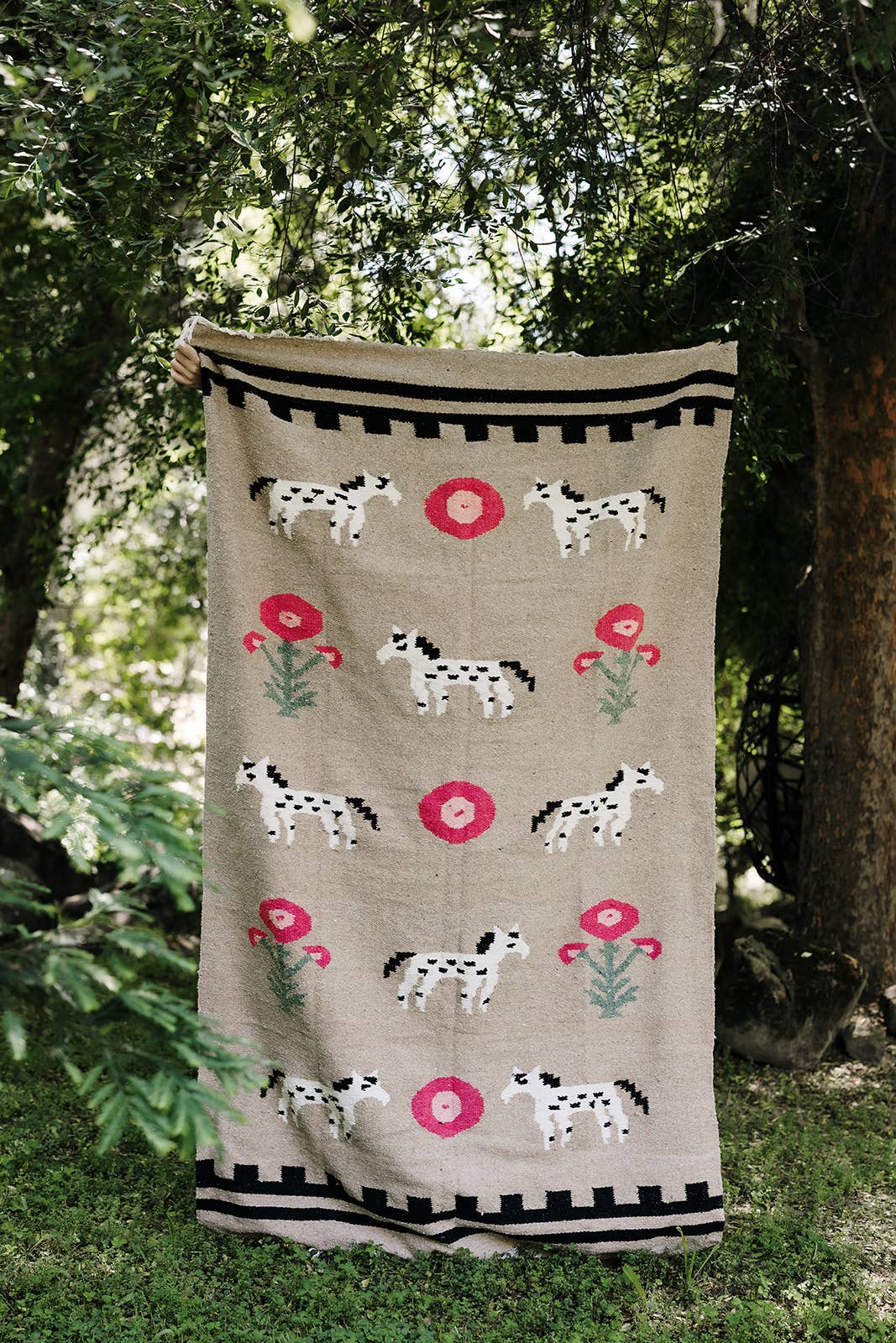 Poppies 'n Ponies (Dusky Pink Rose) // Handwoven Blanket
