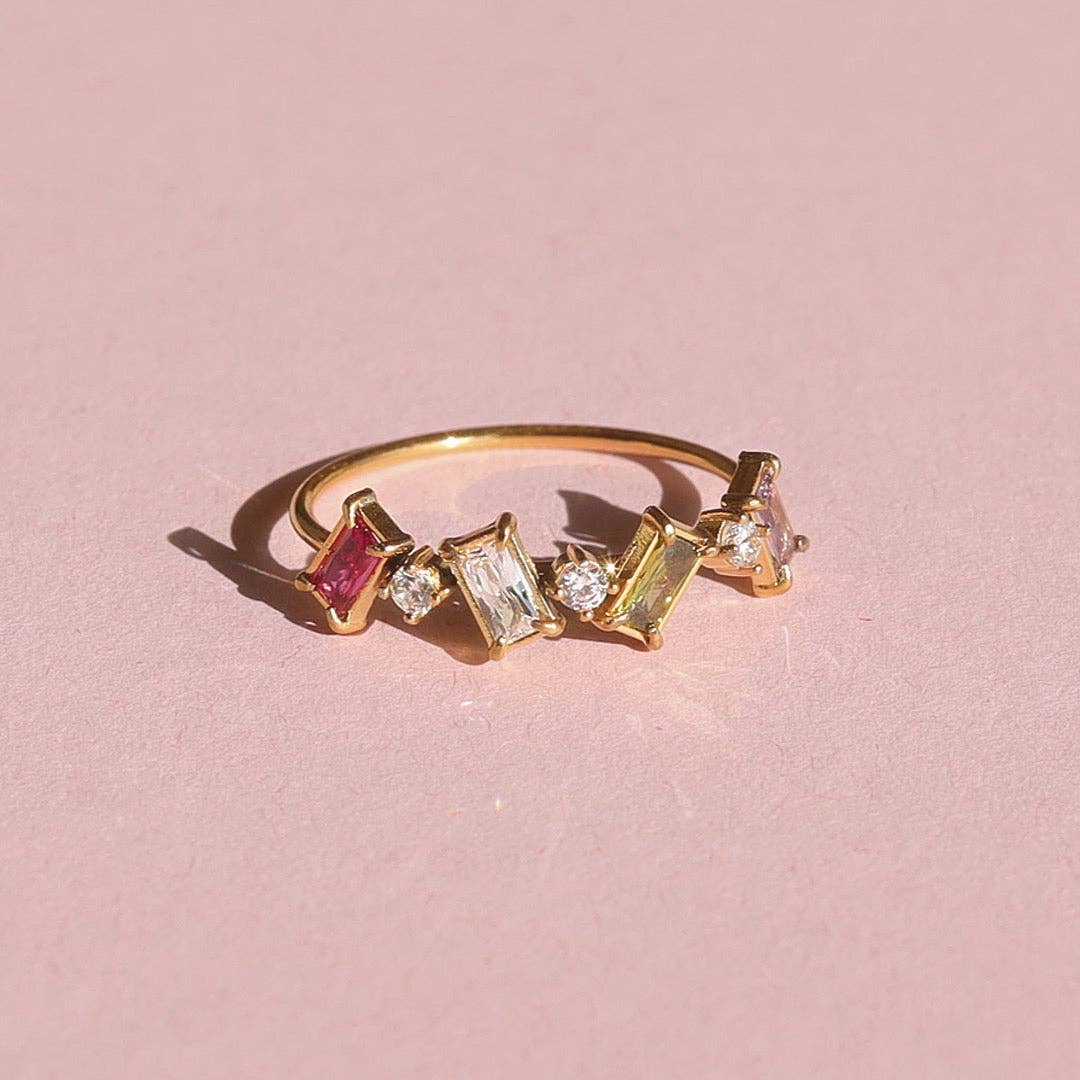 Dara - Multi Stone Ring Gold: Pink Green