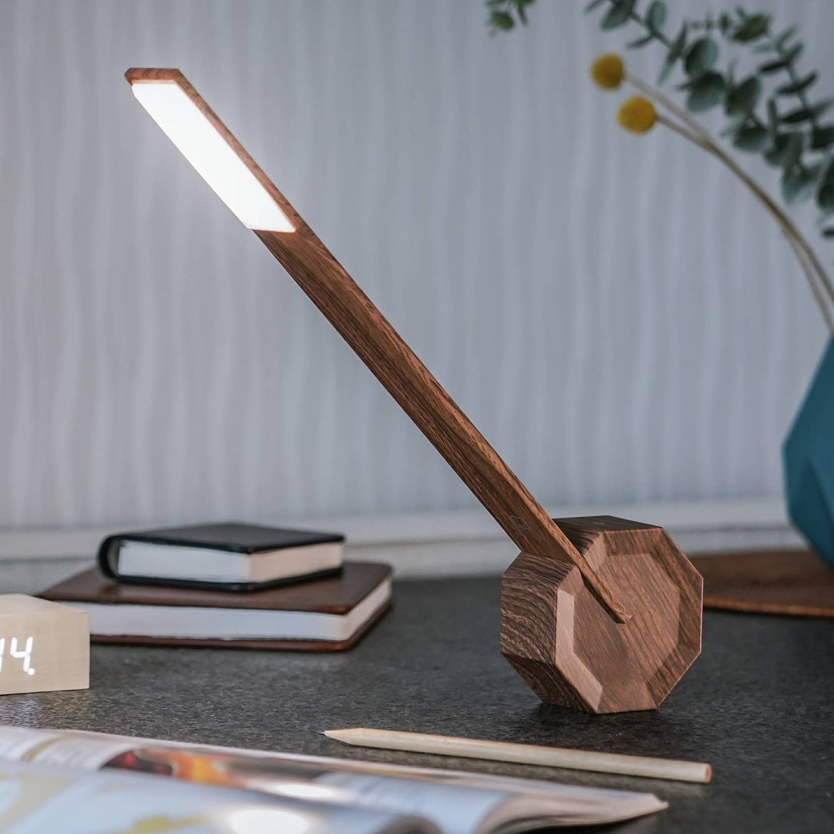 Octagon One Portable Desk Light: Walnut