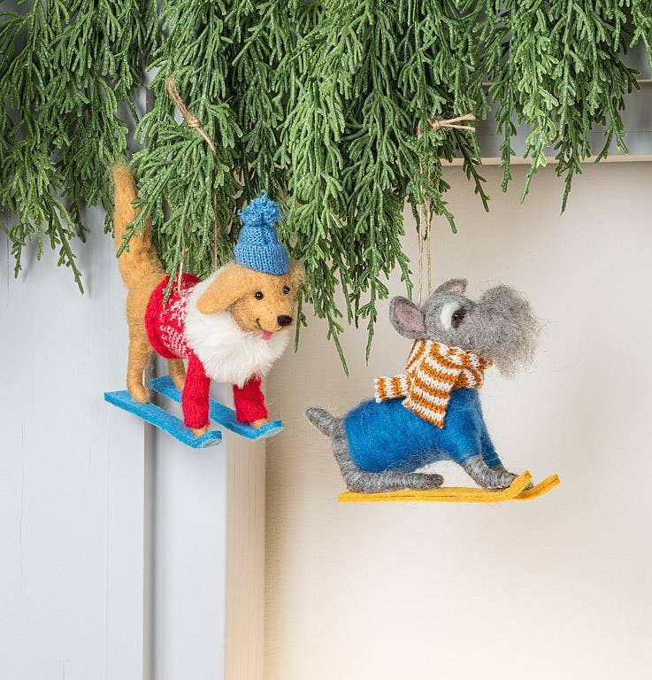 Winter Schnauzer on Sled Ornament