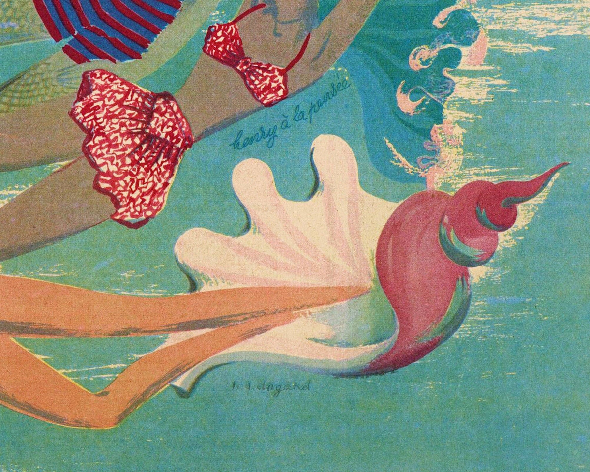 Vintage French mermaid illustration | Women in water | La Femme magazine  | Cabin, lake, bathroom wall art: 8x10 Inches