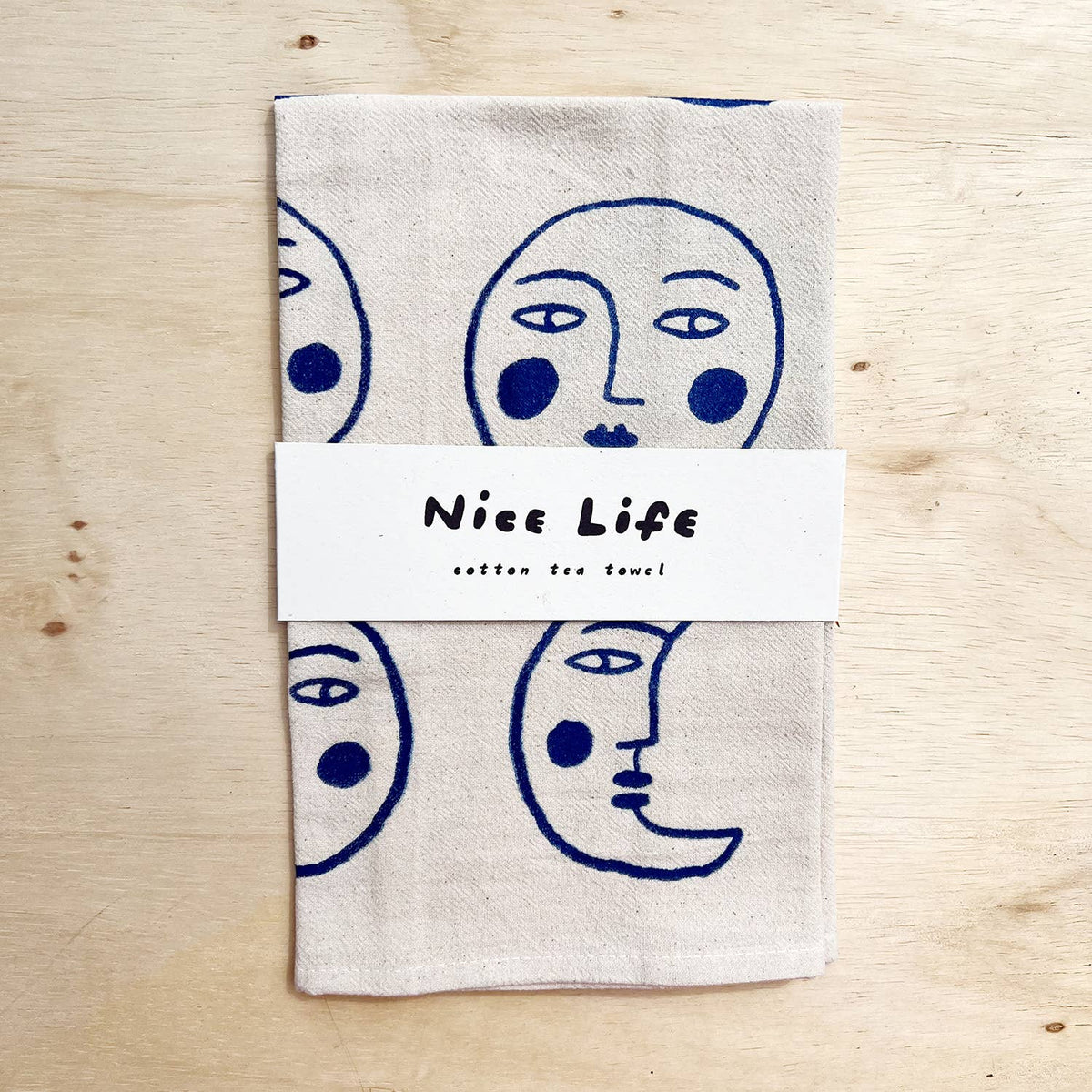 Moon tea towel: Blue