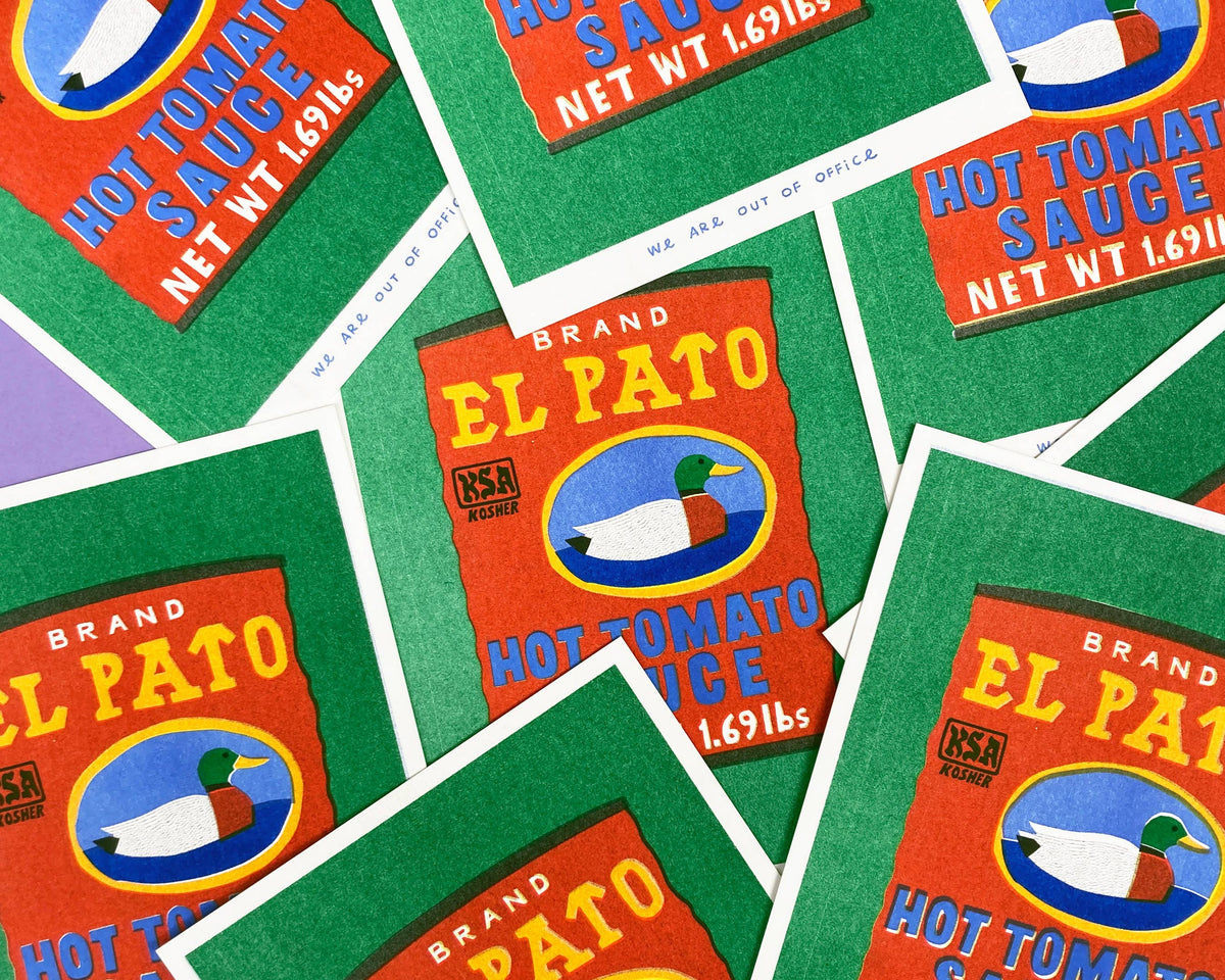 A risograph print of a can op hot tomato sauce