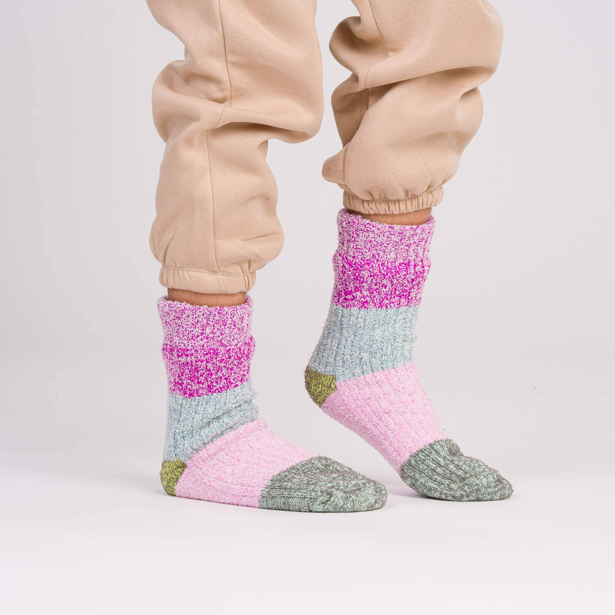 Color Band House Socks: Magenta Stone Blue / S/M - W 6-9<br>M 5-7.5