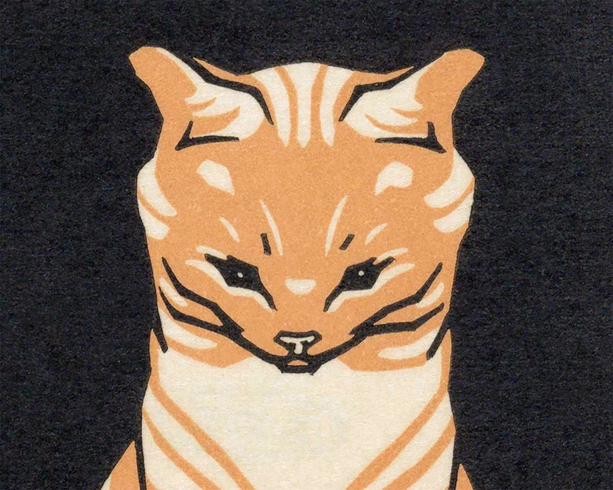 Vintage orange cat fine art print | Tabby cat | Art nouveau animal woodcut |  Woodblock animal wall art | Julie de Graag: 8x10 Inches