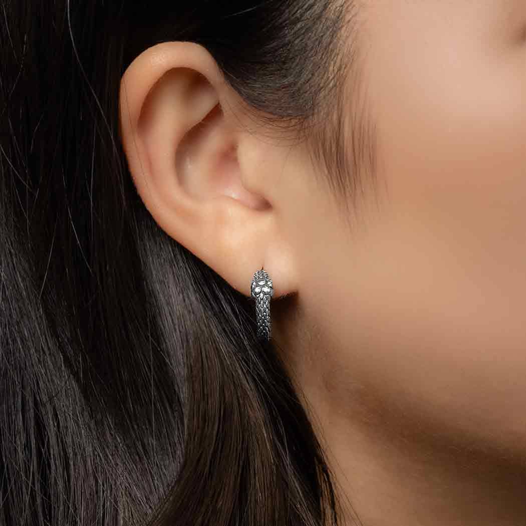 Sterling Silver Ouroboros Huggie Hoop Earrings 16mm
