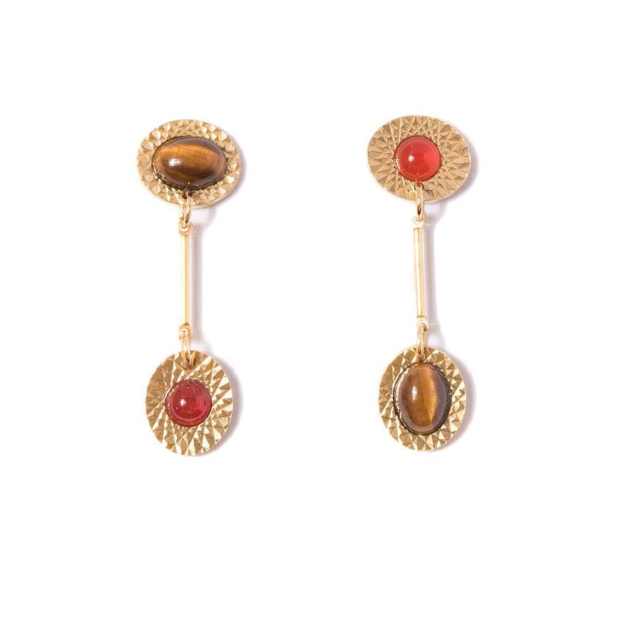 Carnelian + Tiger's Eye Vintage Starburst Drop Earrings