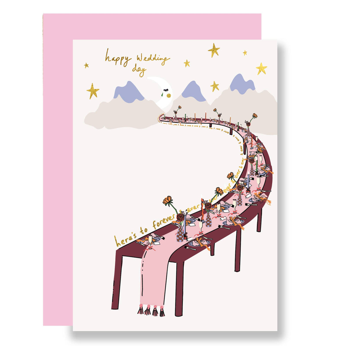 Here&#39;s to forever and ever, wedding day card gold foil