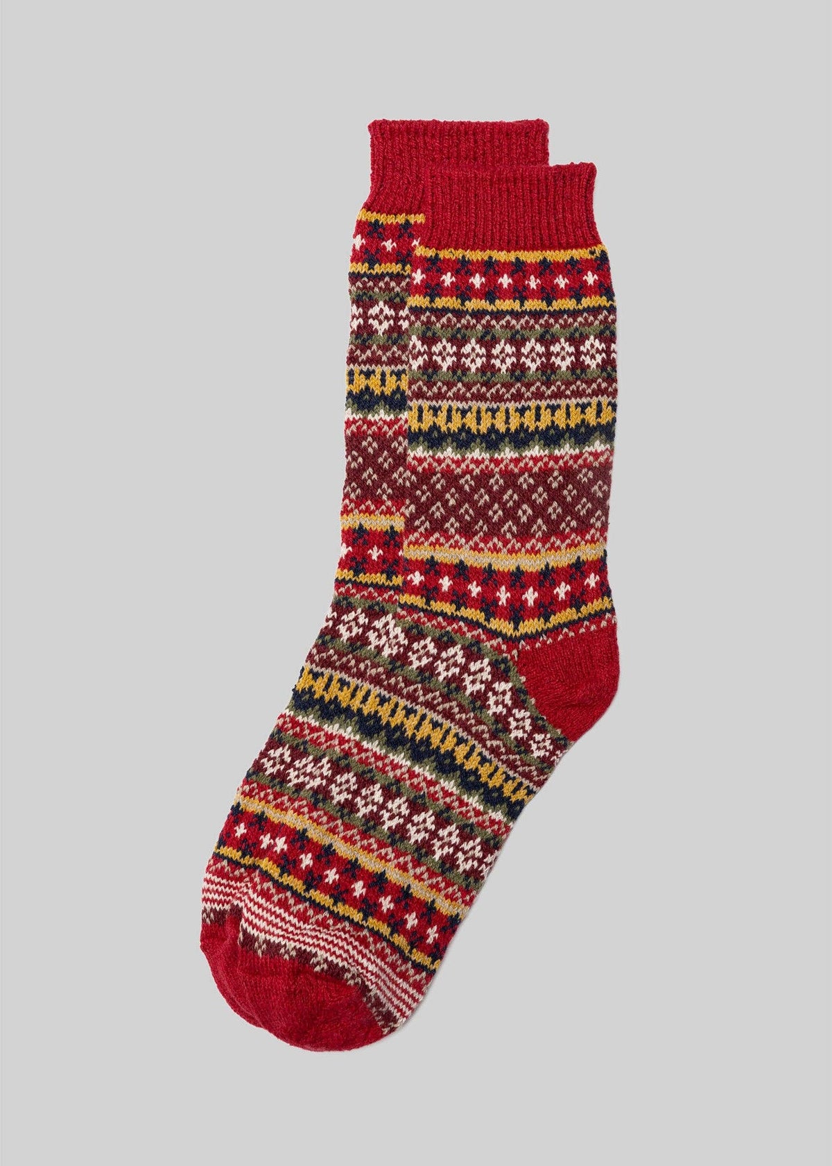 Cotton Fair Isle Sock: Red / One Size