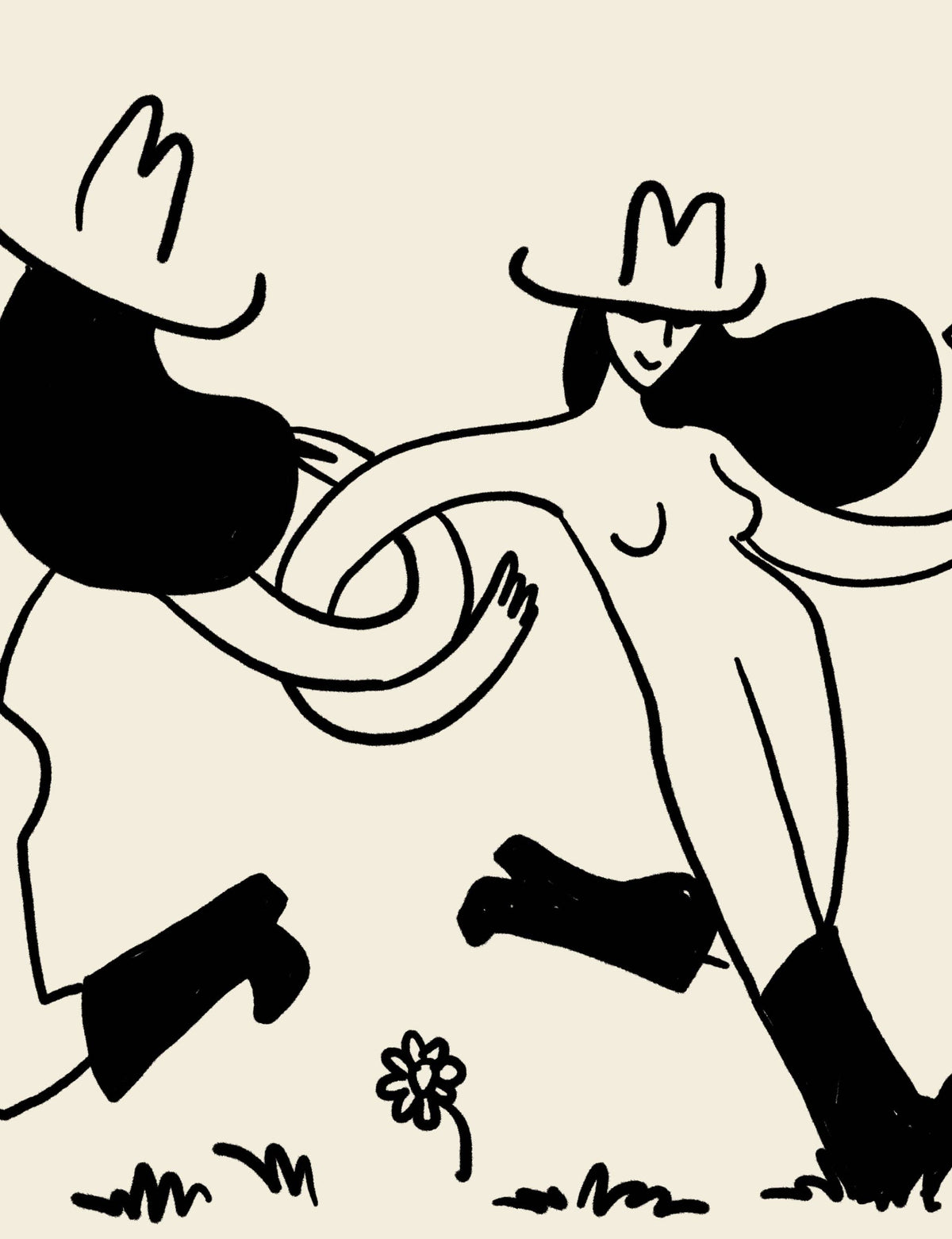 Frolicking Cowgirls With Wine Minimal Western Art Print: Medium