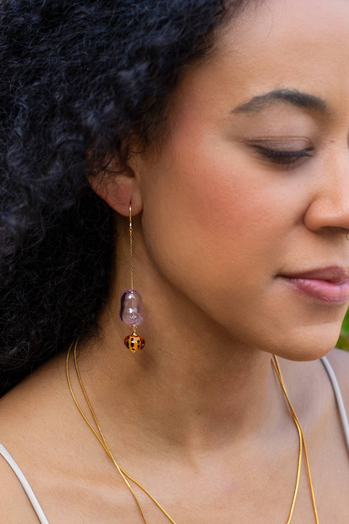 Bubble Dangle Earring - Hand Made Murano Purple Glass
