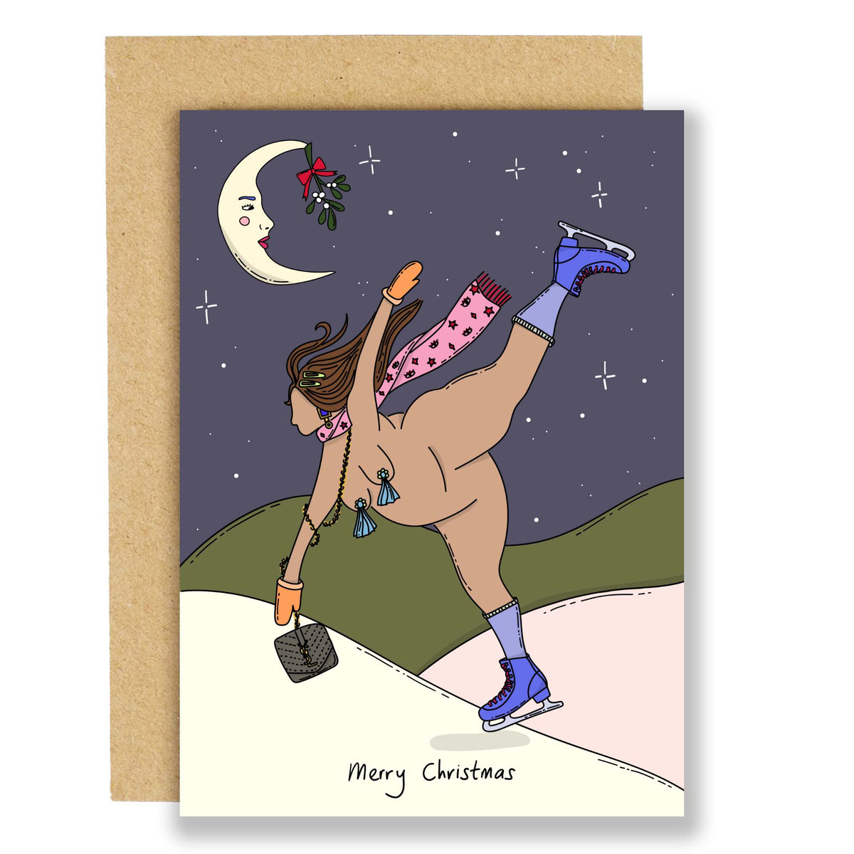 Skating under the moon Christmas card