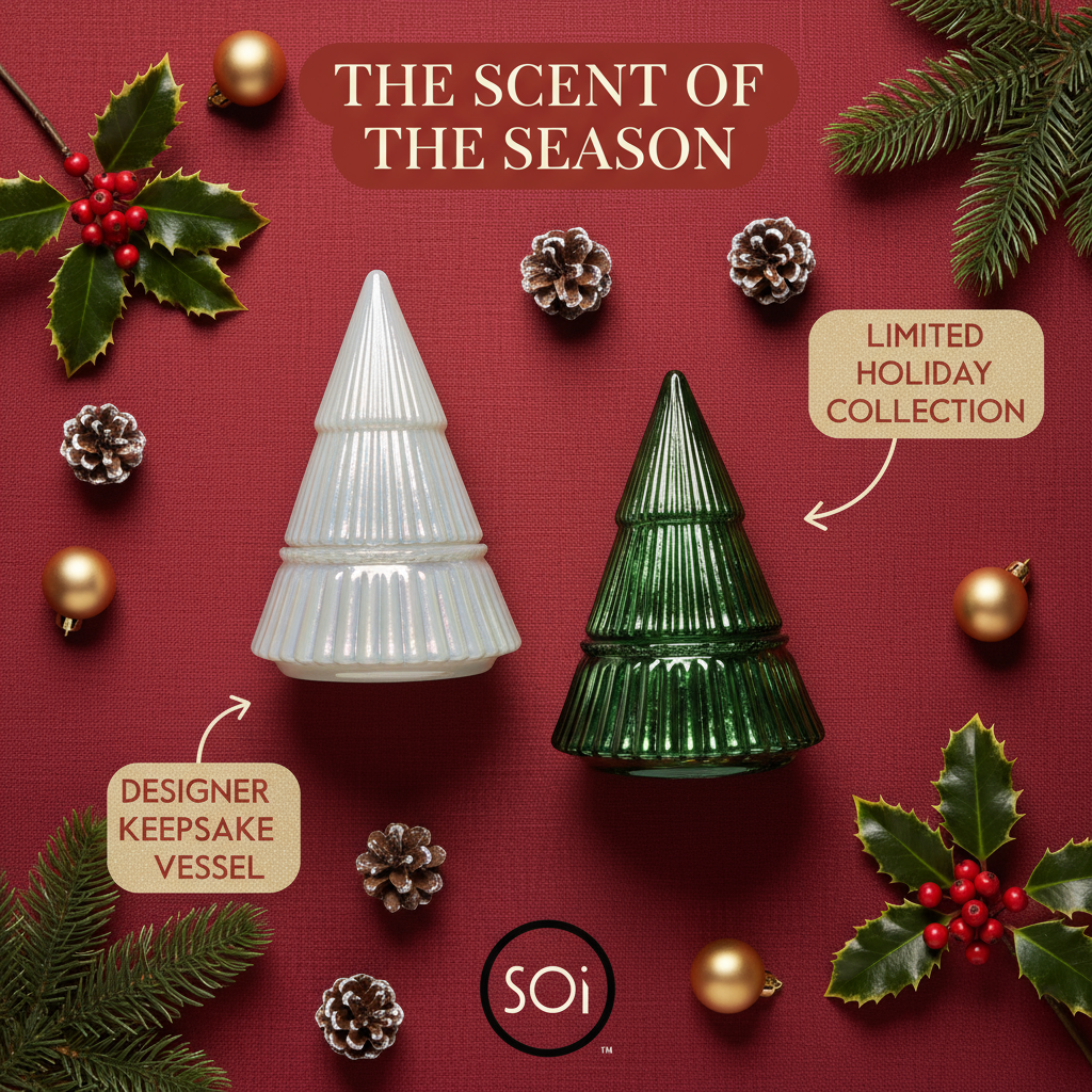 Mistletoe & Holly Glass Tree Candle 9oz