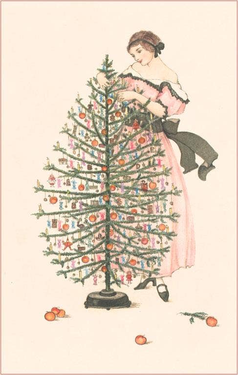 Greeting Card MC-488 Old Fashioned Woman with Tree