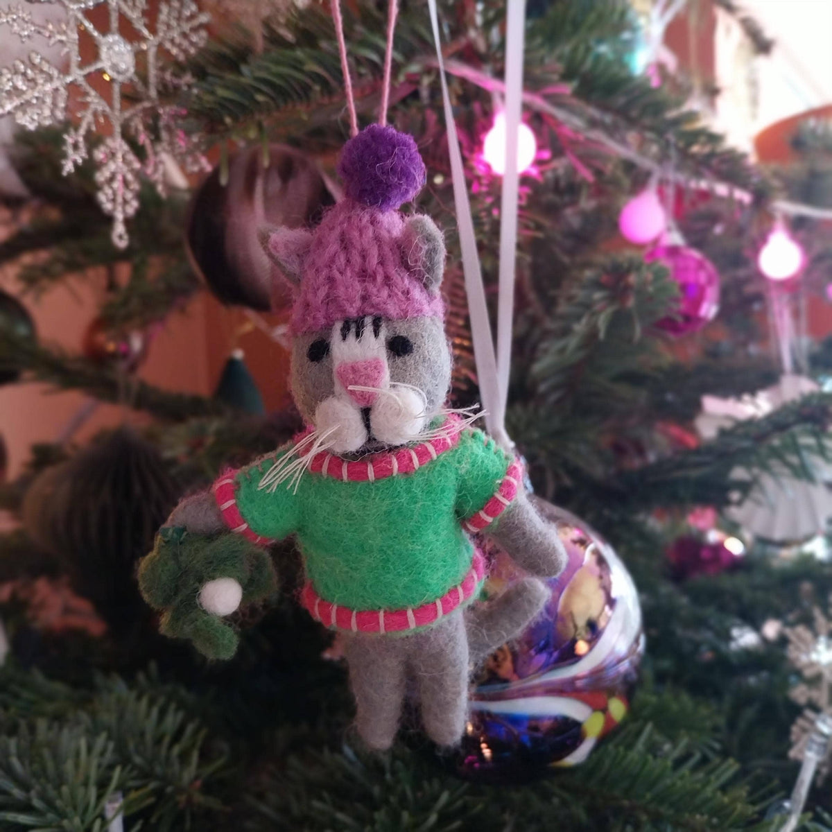 Felt Mistletoe Meows Christmas Cat Ornament
