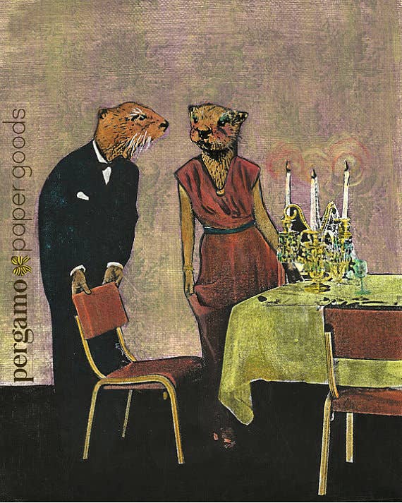 Otter Fancy Dinner 8X10 Art Print - Quirky Animals