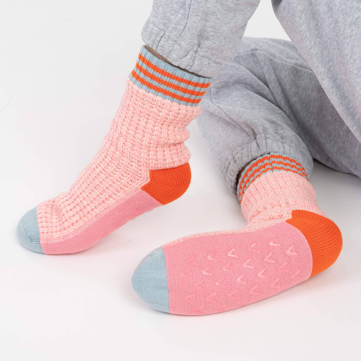 Varsity Knit House Socks: Pink (S/M)