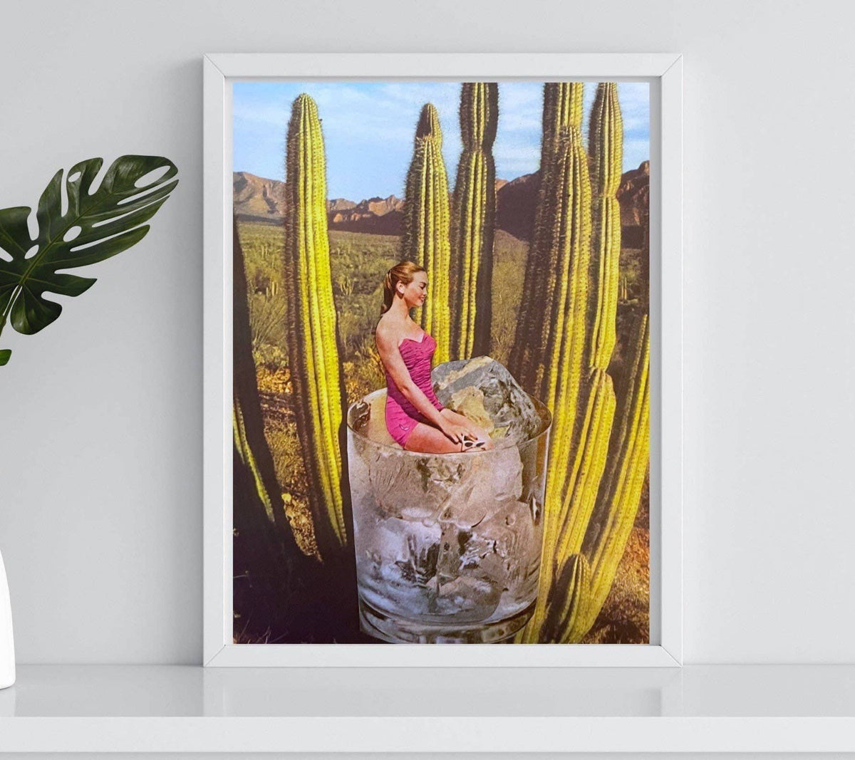 Vintage Cactus Collage Art Print, Desert Palm Springs Print