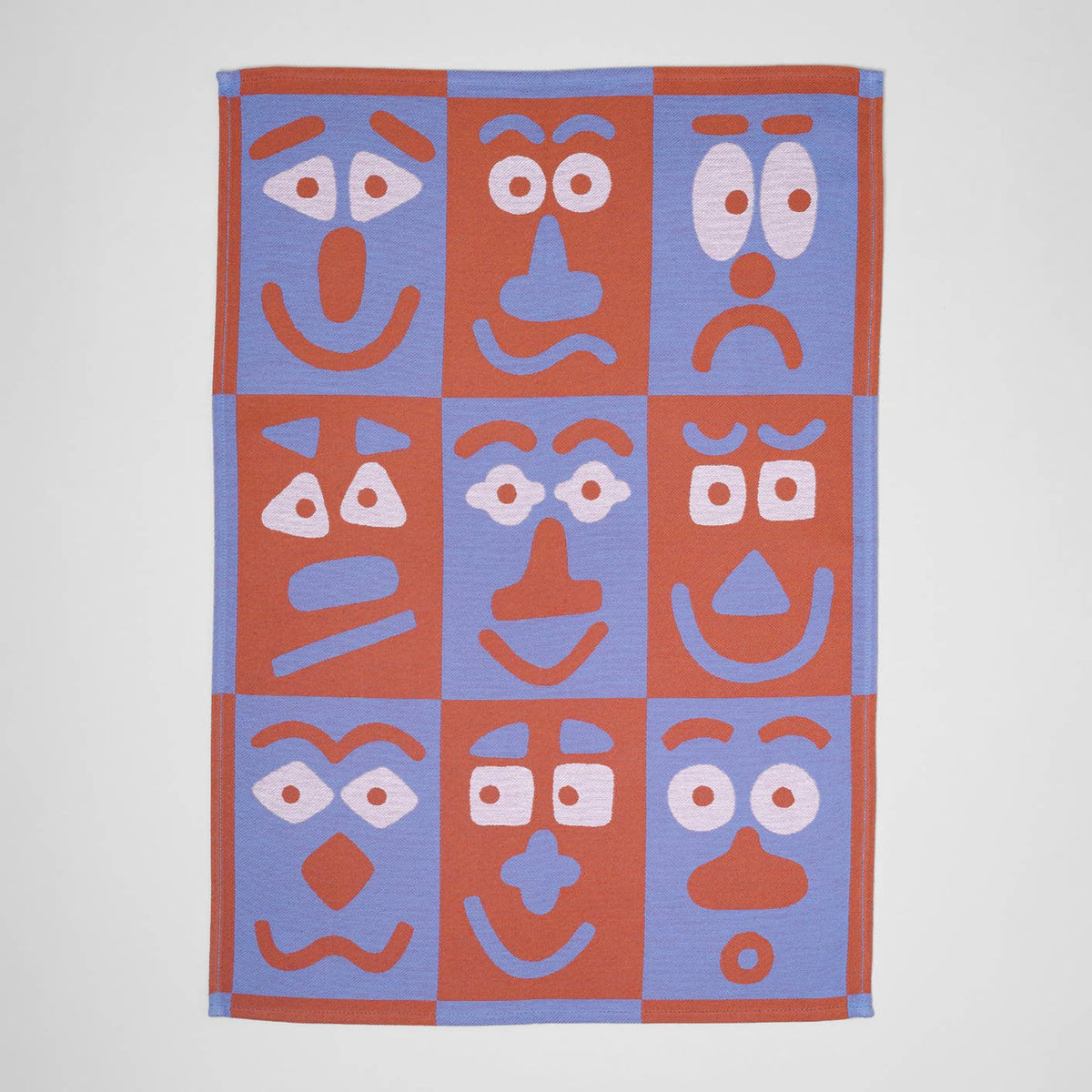 Making Faces Blue/Brown Woven Cotton Tea Towel