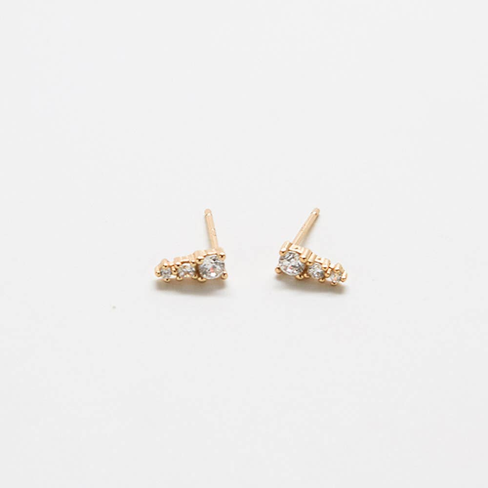 Tiny Cubic Zirconia Drop Bar Gold Vermeil Studs SINGLE