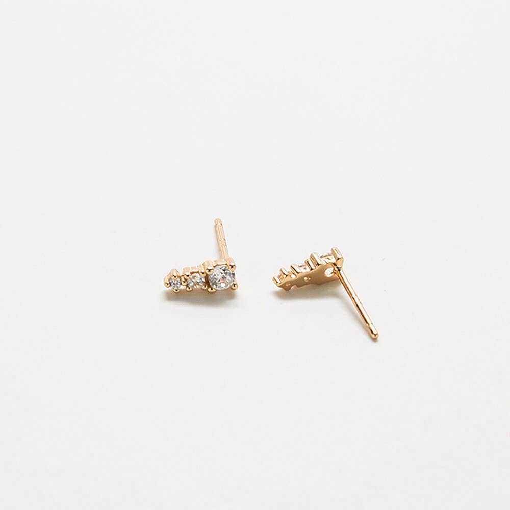 Tiny Cubic Zirconia Drop Bar Gold Vermeil Studs SINGLE