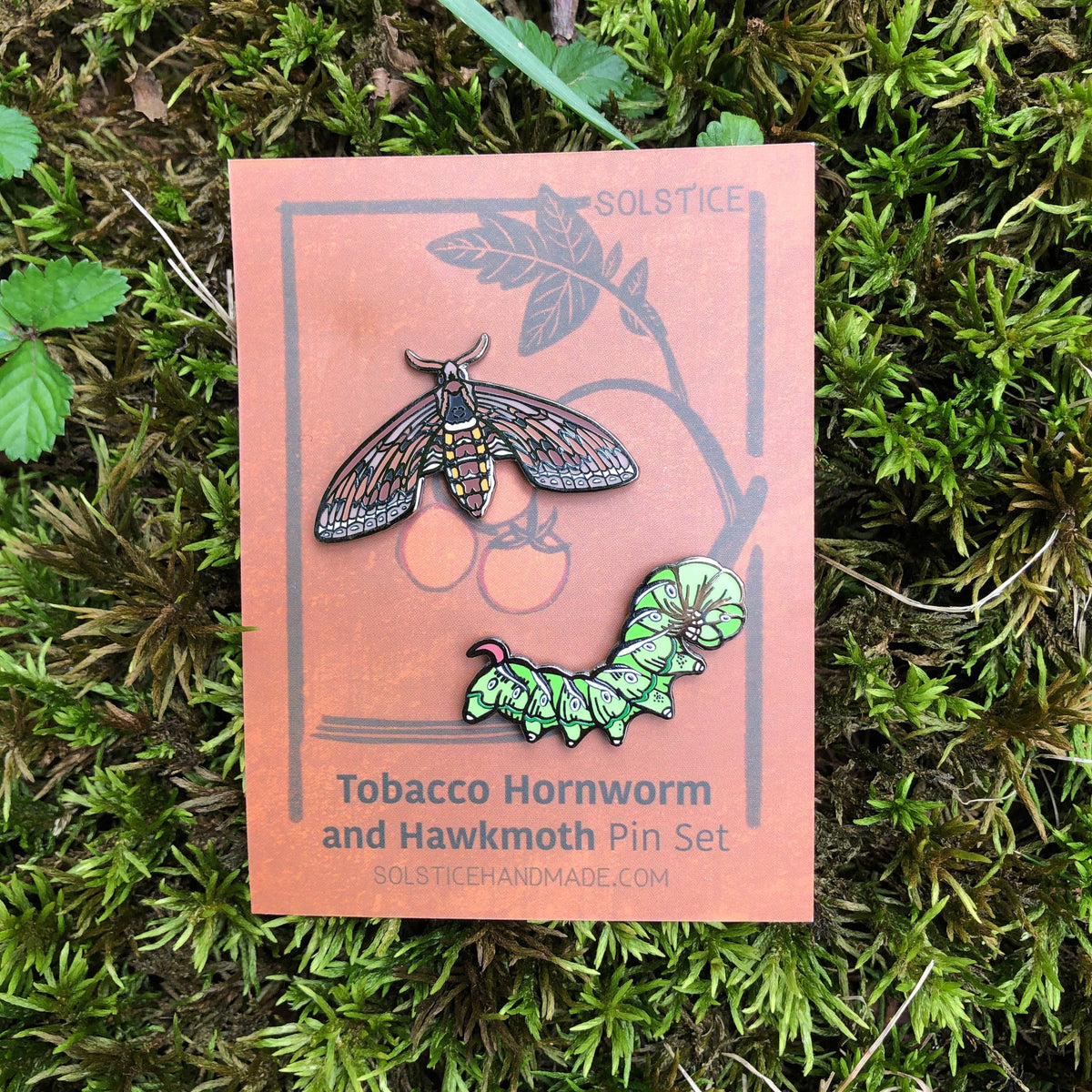 Tomato Hornworm Enamel Pin Set - tomato worm sphinx hawkmoth