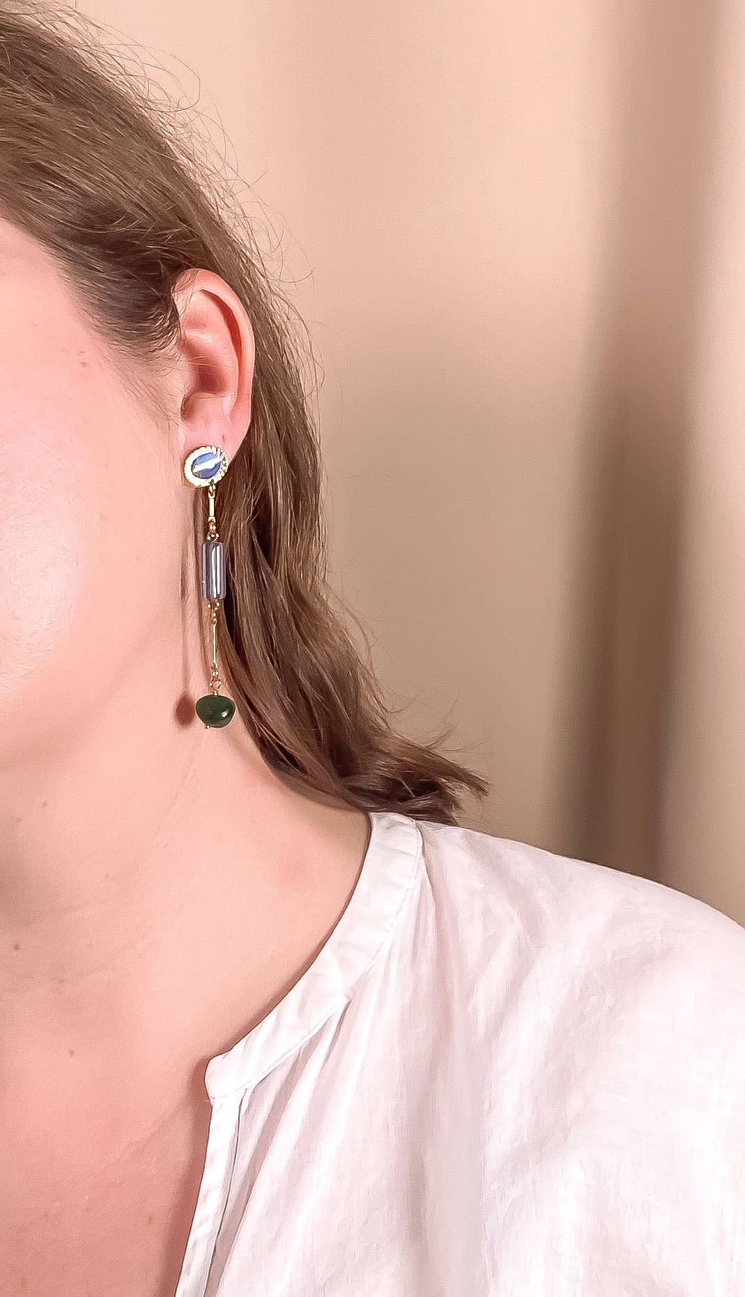 Jade Glass Mismatched Composition Earrings