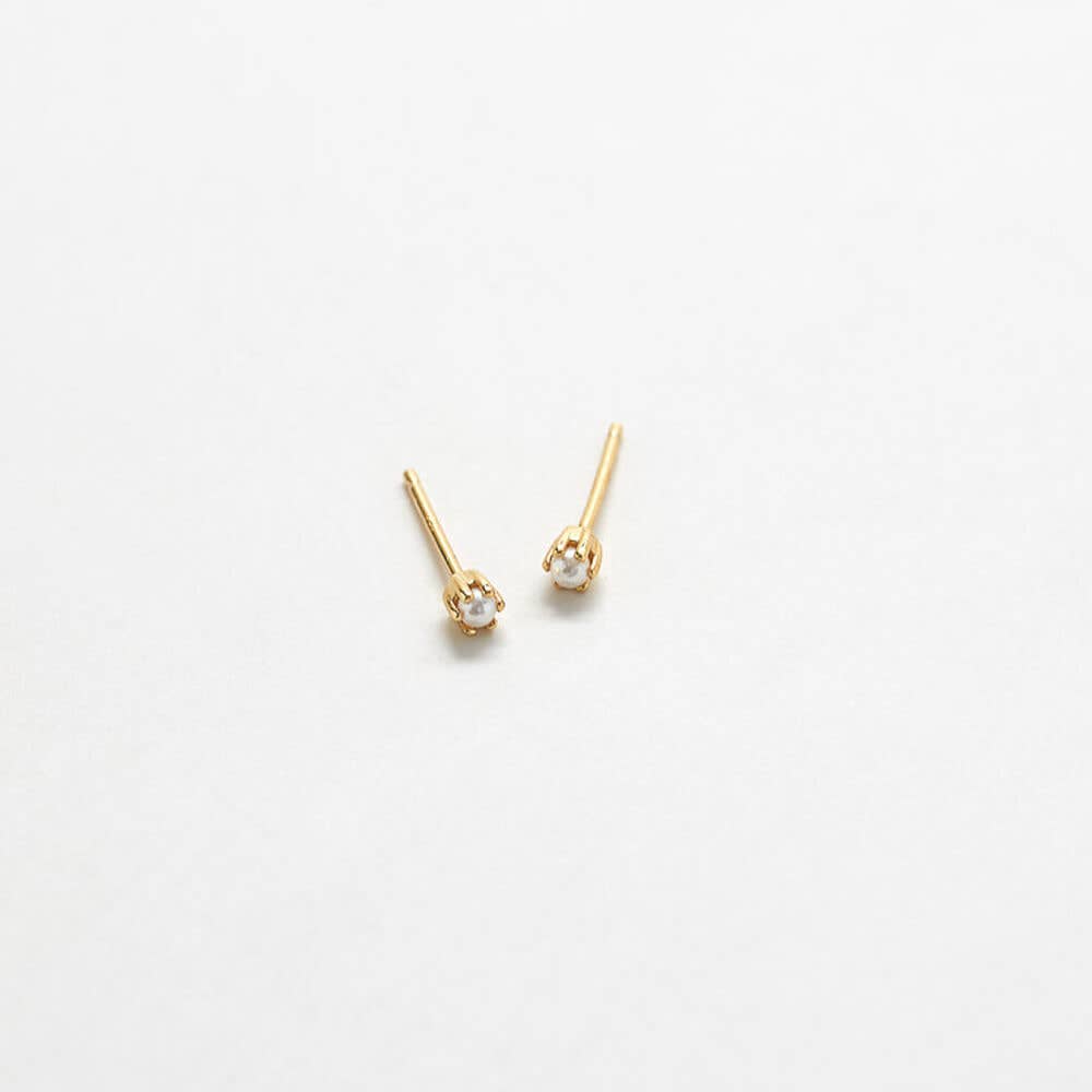 Gold Vermeil Tiny Pearl Semi-Precious Gemstone Stud SINGLE