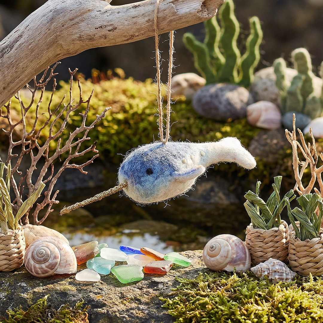 Handmade Felt Fair trade Narwhal Ornament