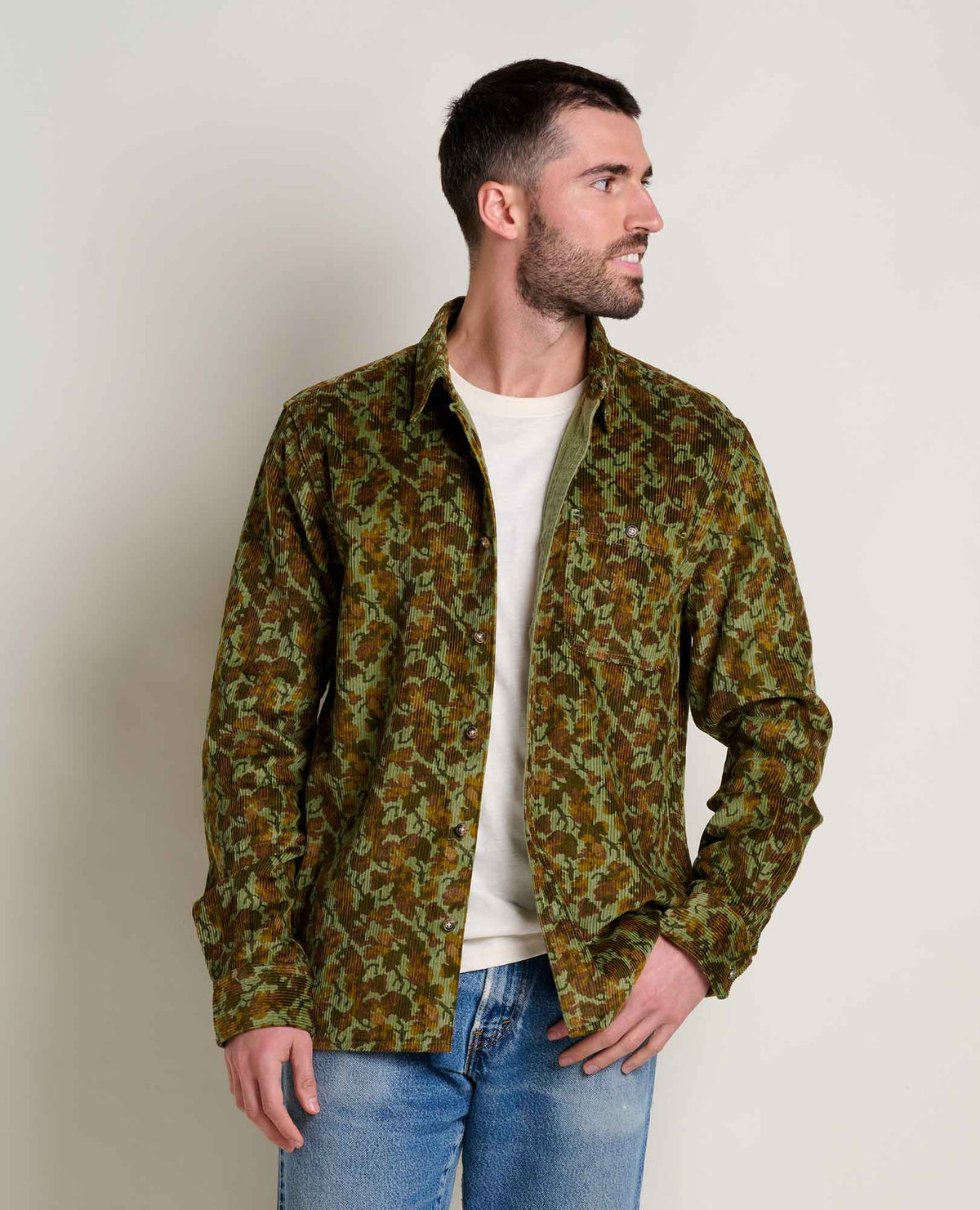 M’s Cascadia LS Shirt - Green Moss Leaf Print