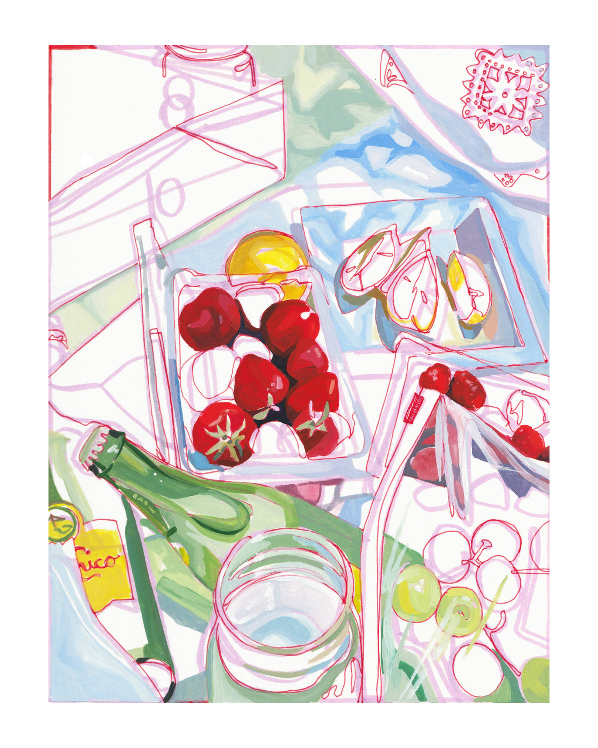 &quot;California Picnic&quot; Lemons &amp; Berries Signed Giclee Print: 8x10&quot;