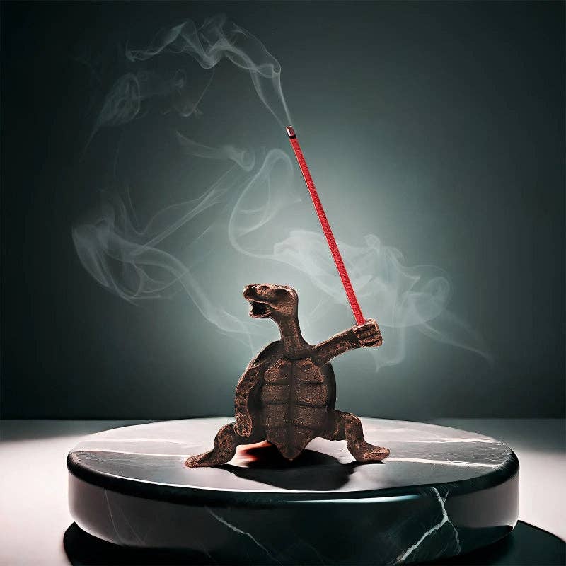 Small Brass Turtle Incense Holder: Red