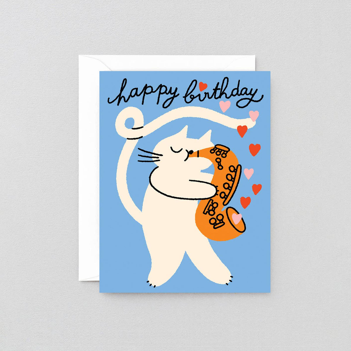 Happy Birthday Cat & Saxophone Kids Greeting Card