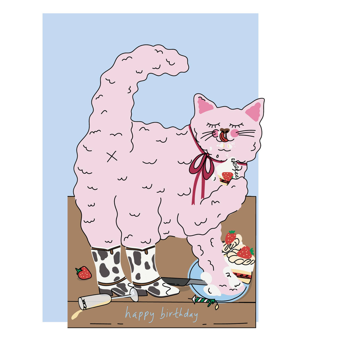 Hey cat cake, die cut birthday card for her