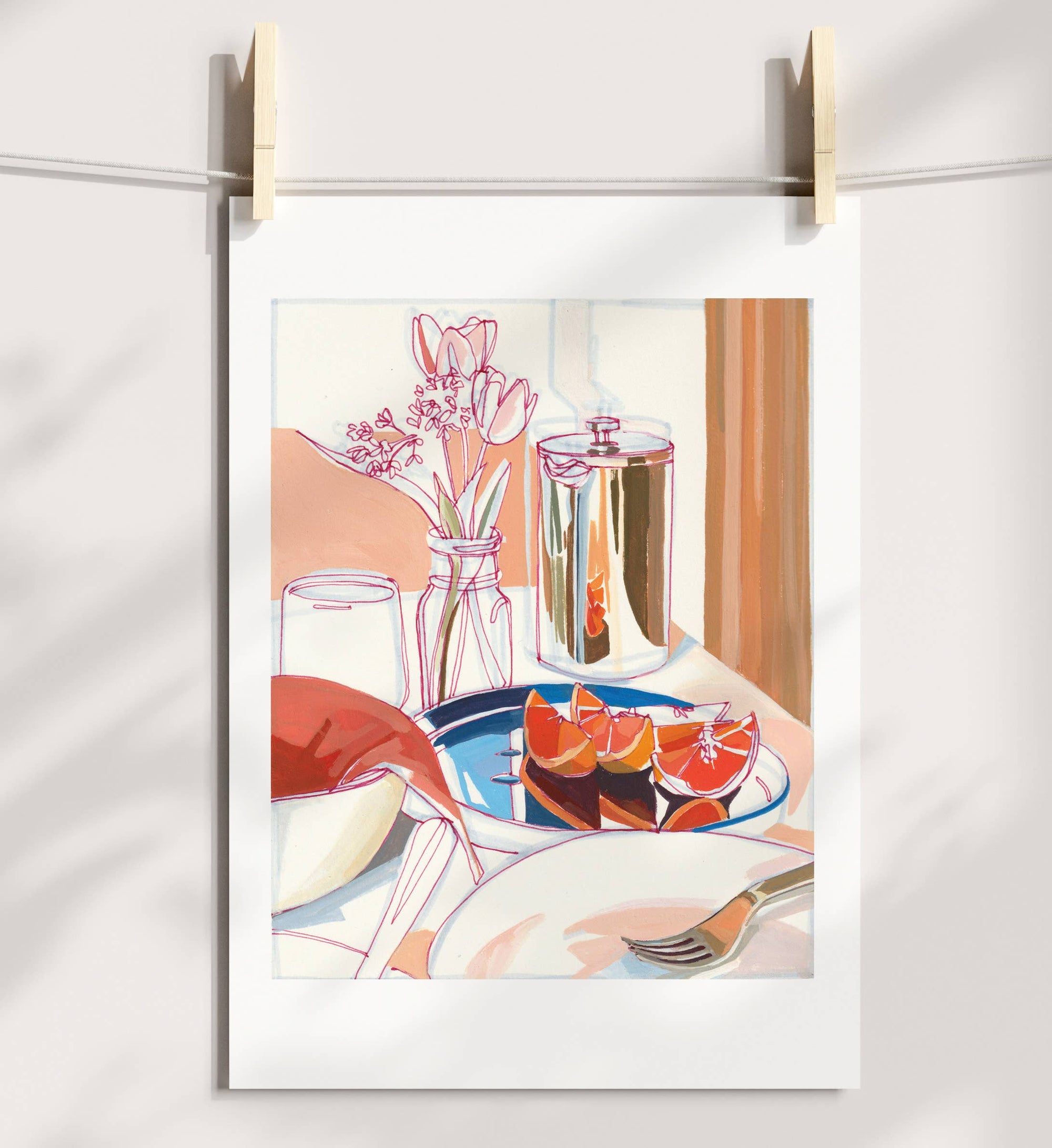 "Breakfast in the Catskills" Tulips and Coffee Signed Giclee: 8x10"