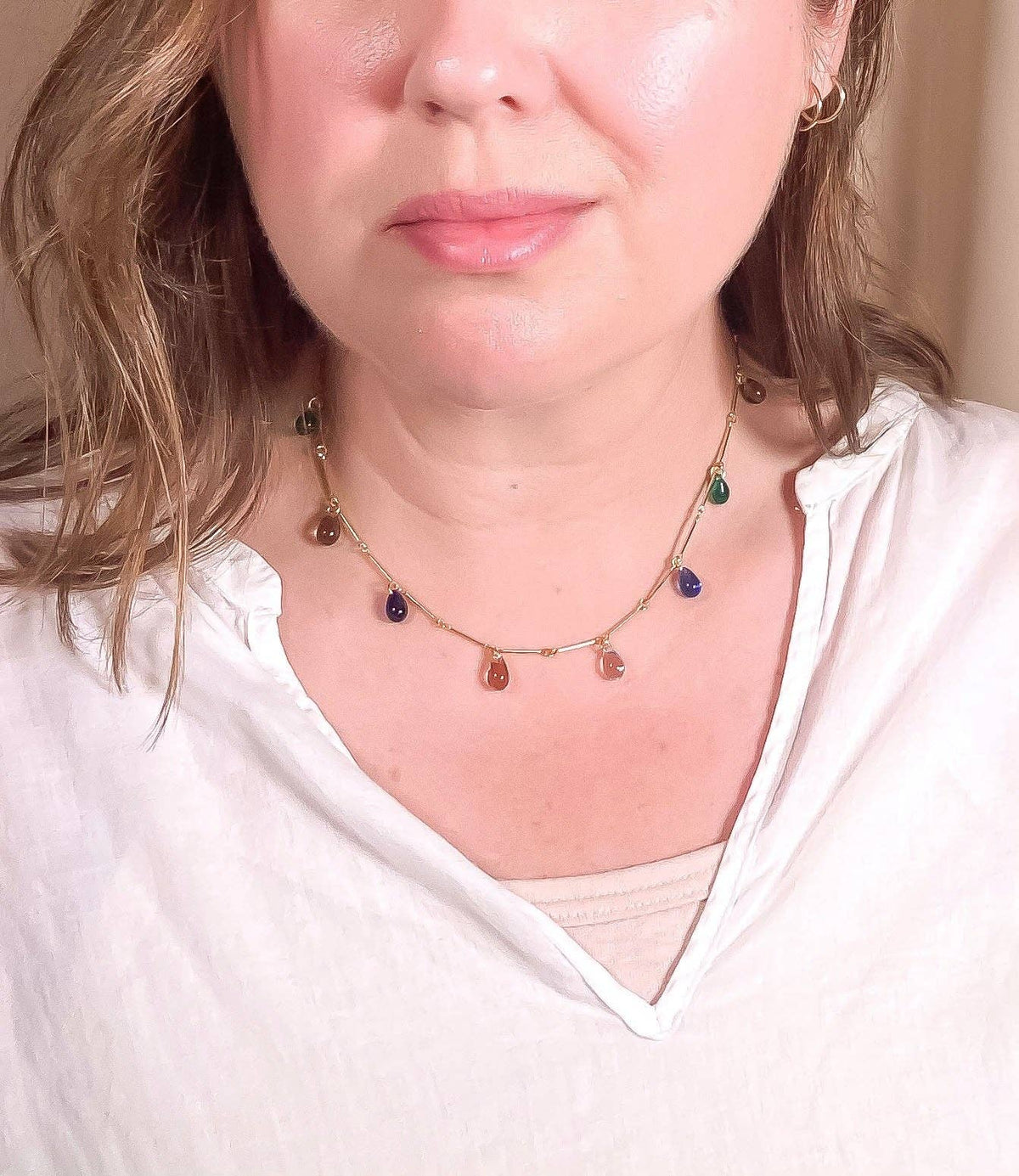 Rainbow Teardrop Necklace / Cool: 16"