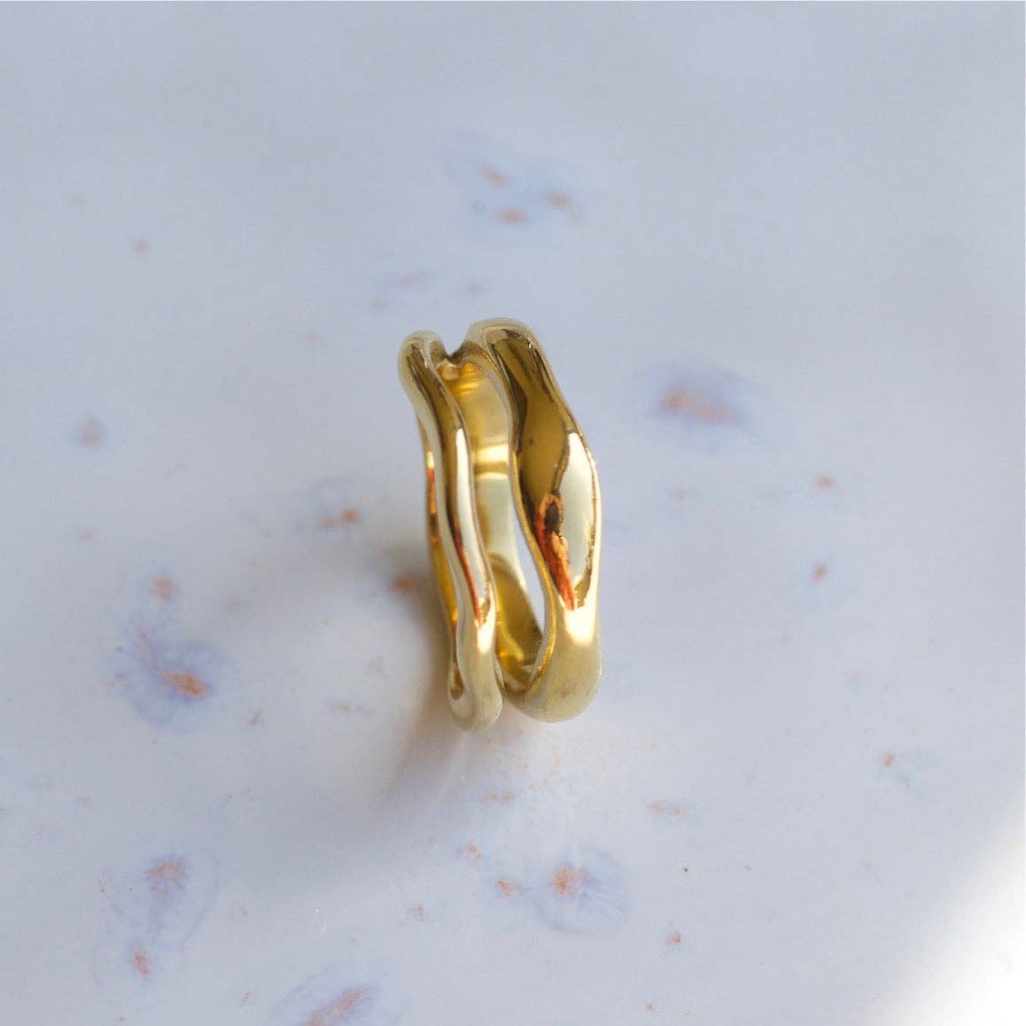 Shantina - Double Layer Wave Gold Stacking Ring
