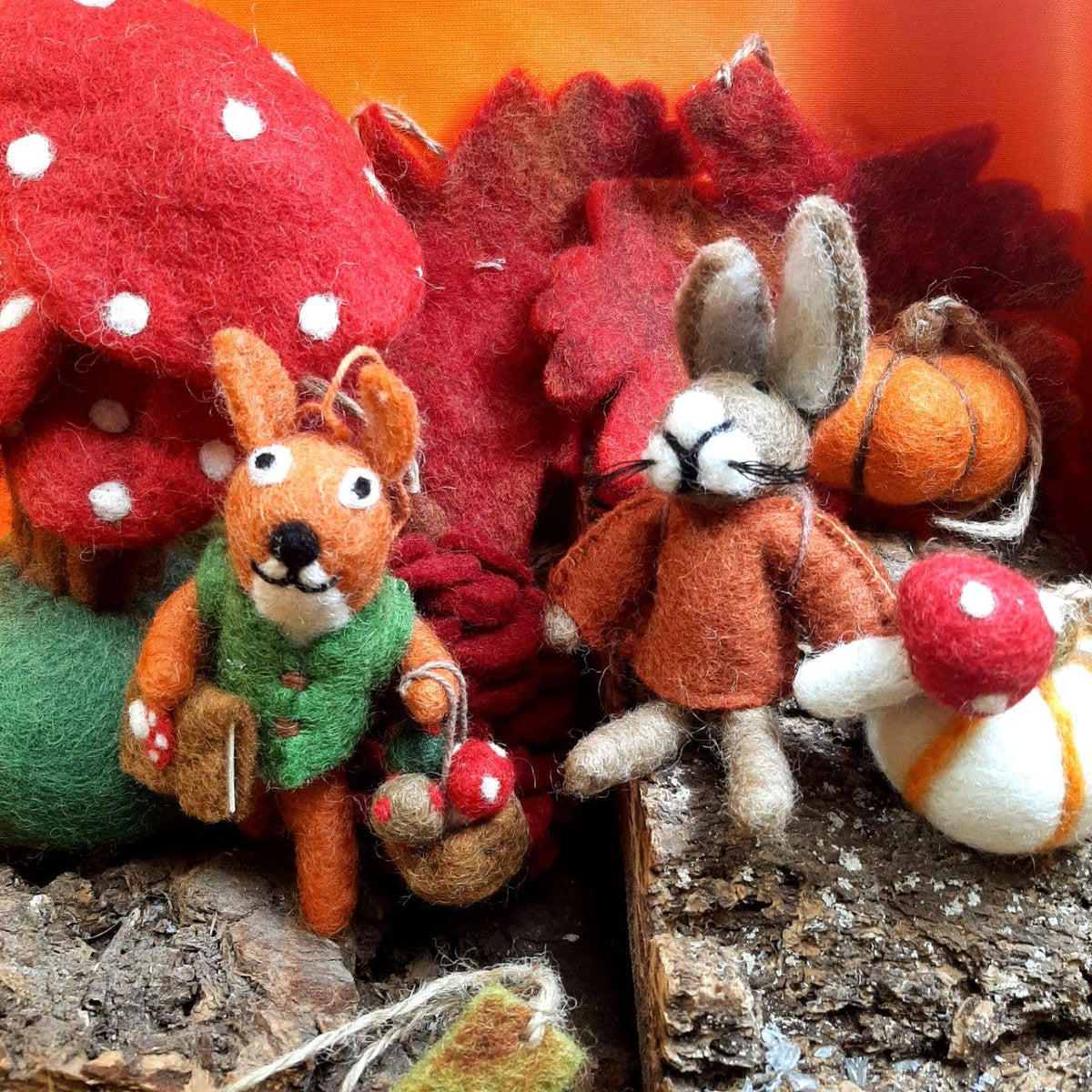Felt Fungi Forager Squirrel Ornament