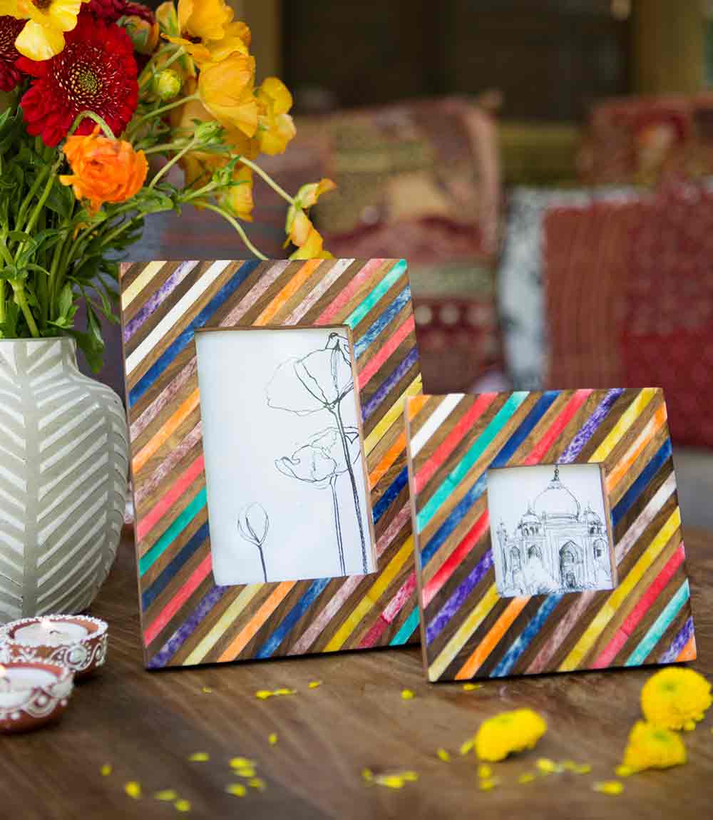 Banka Mundi 4x6 Multicolor Picture Frame-Bone, Wood Handmade