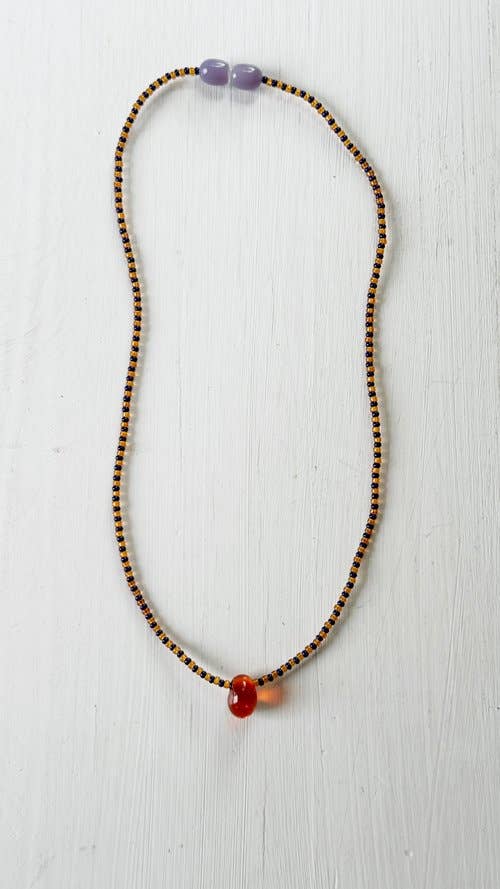 Glass Pendant Necklace - Red Glass: Length -15&quot;