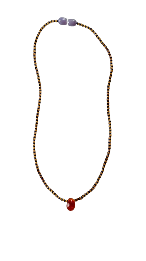 Glass Pendant Necklace - Red Glass: Length -15&quot;